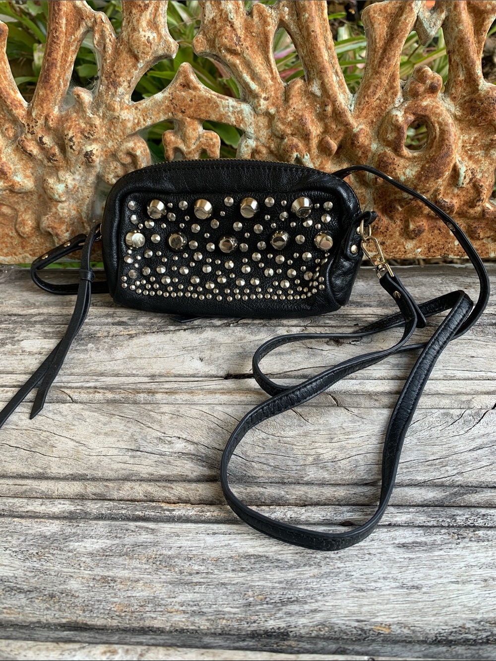 Y2K Junior Drake Italian Leather Black Studded Crossbody Bag